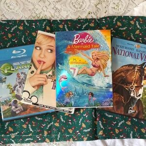 Lot of 4 young adult/ kids movies Hannah Montana Barbie A Mermaid Tale DVD 1 blu